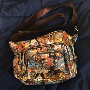 Multi-pocket crossbody purse with cute print